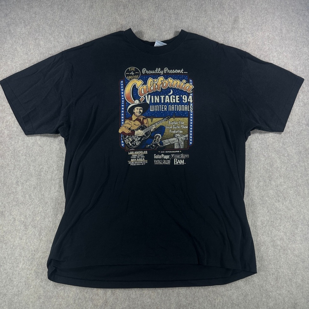 Vintage 1994 Mens 4 Amigos Texas Guitar Show Winter Nationals Black Tee Size XL